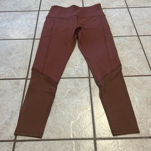 Forever 21 Brown High Rise Pocket Mesh Panel Athletic Workout Yoga Leggings NWT